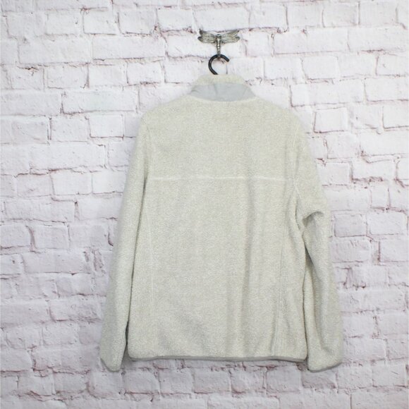 LL Bean Hi-Pile Fleece Pullover Quarter Snap Kangaroo pocket Cream L - Picture 11 of 12